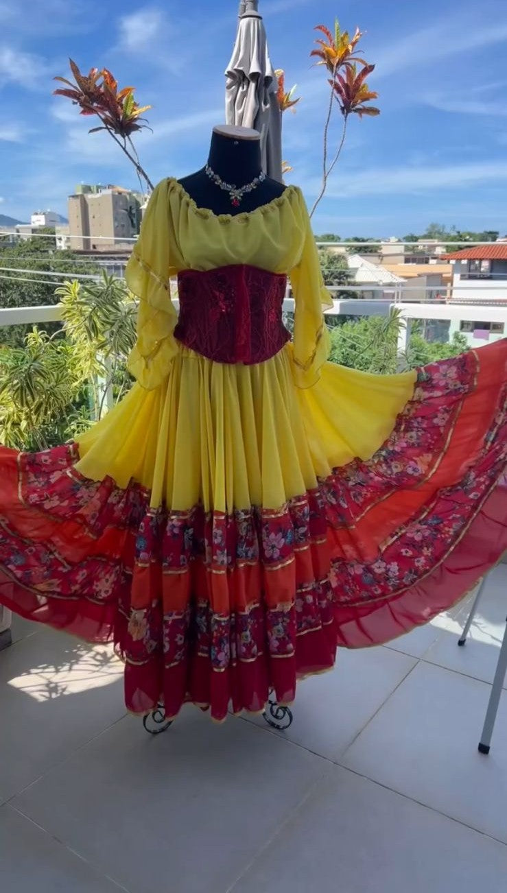 CONJUNTO CIGANA AMARELO COM FLORIDO